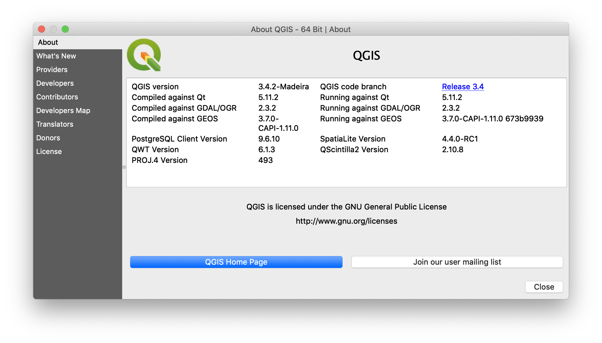 QGIS About Page