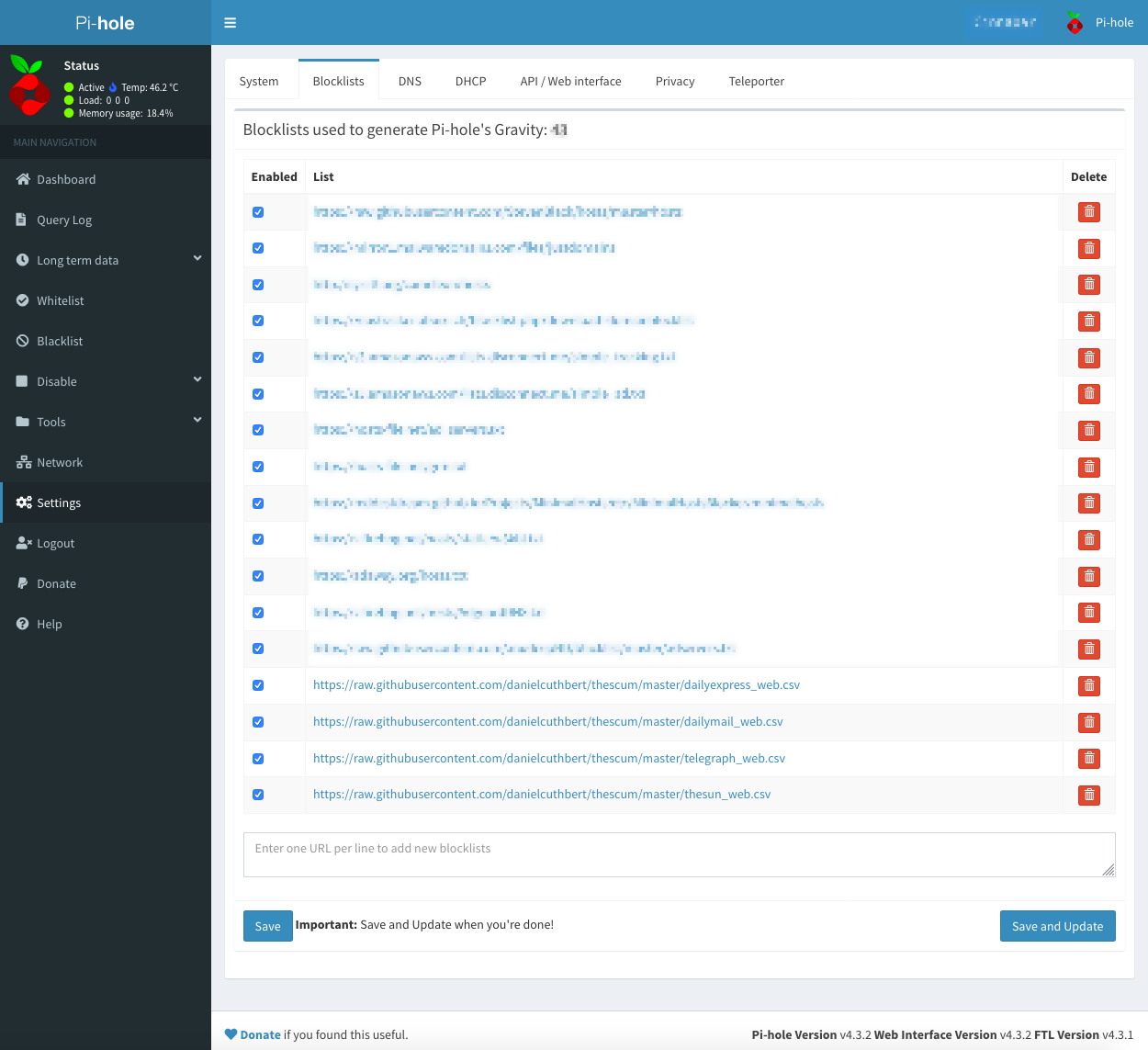 Pi Hole Settings