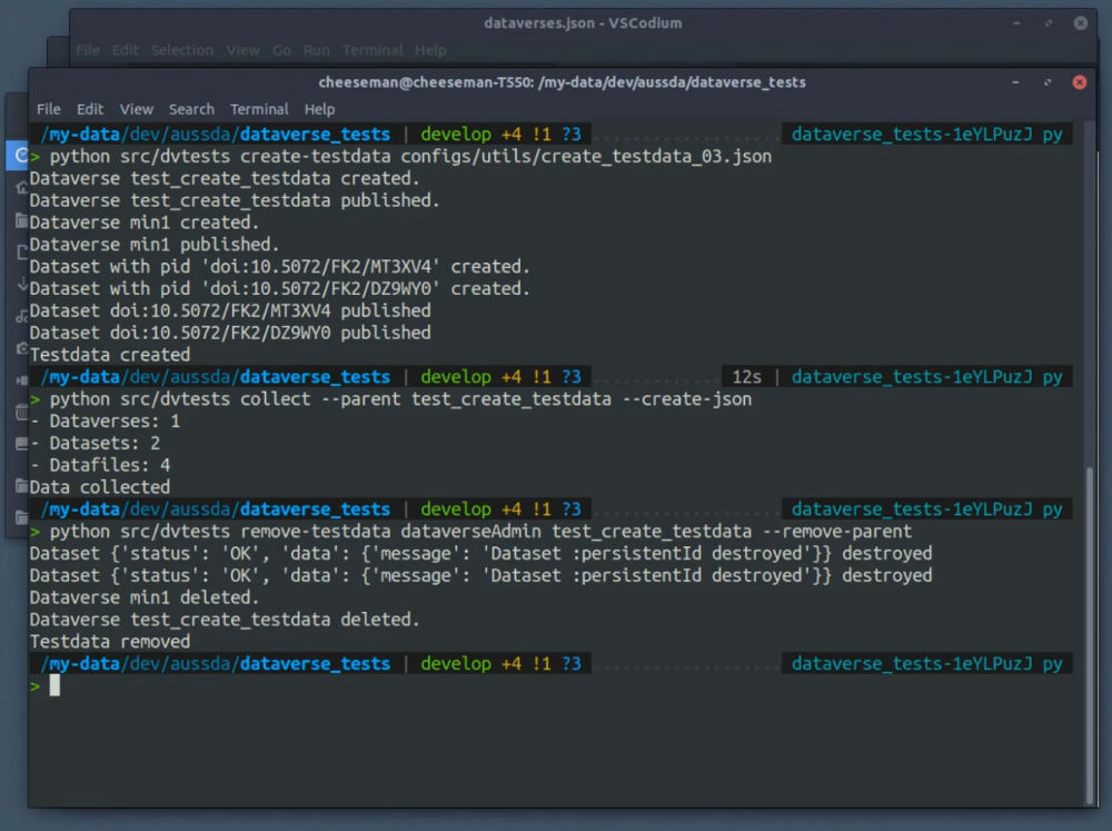 Utils workflow: Create testdata, collect data from Dataverse and clean up