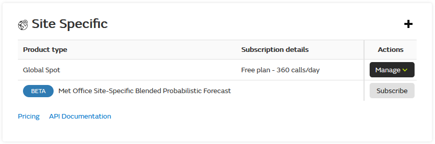 Met Office webpage with the correct product selected