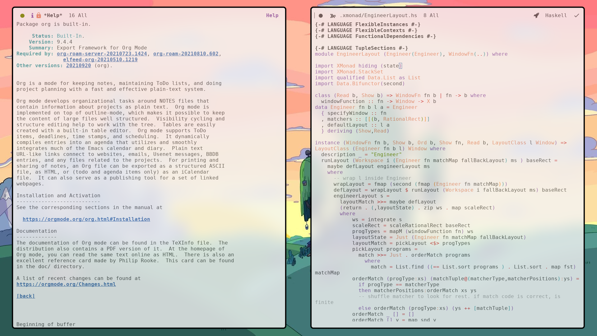 Result layout for two emacs