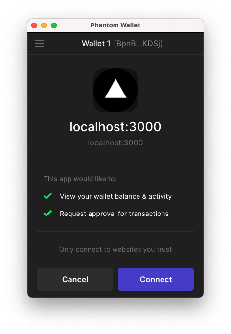 Screenshot of wallet connection prompt