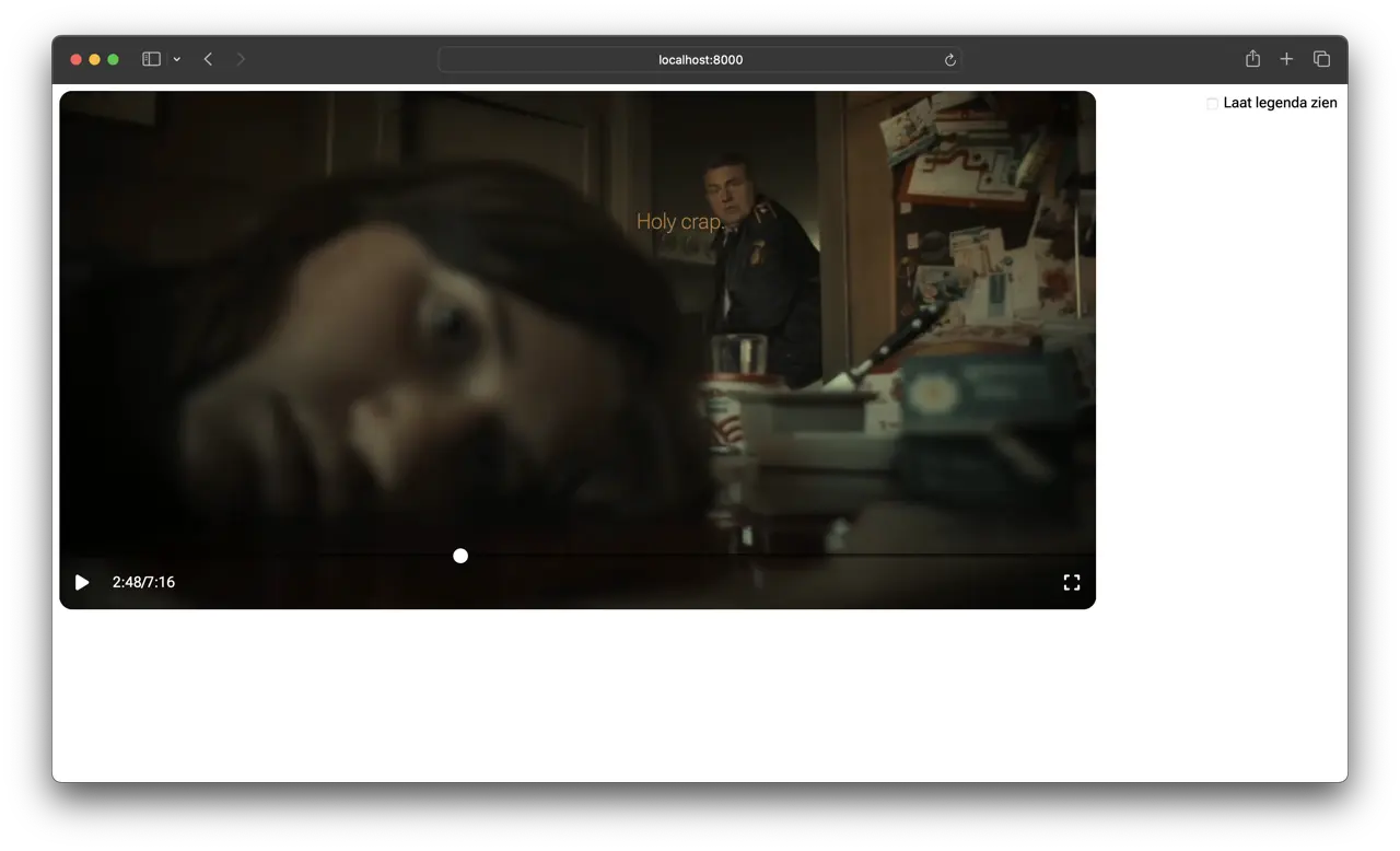 Screenshot van het tweede prototype met de tekst holy crap op de video bij de actuer