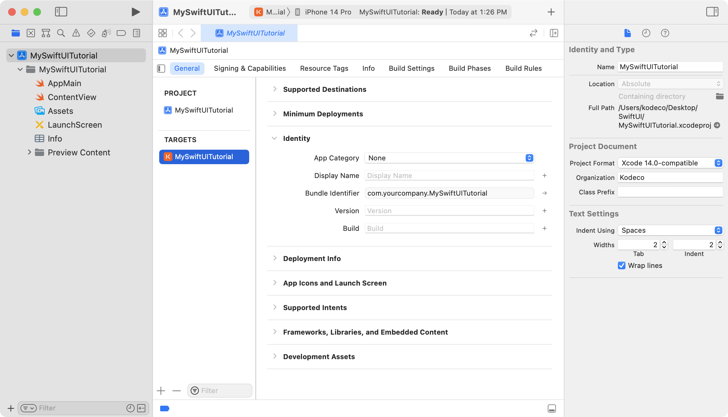 Xcode Project settings