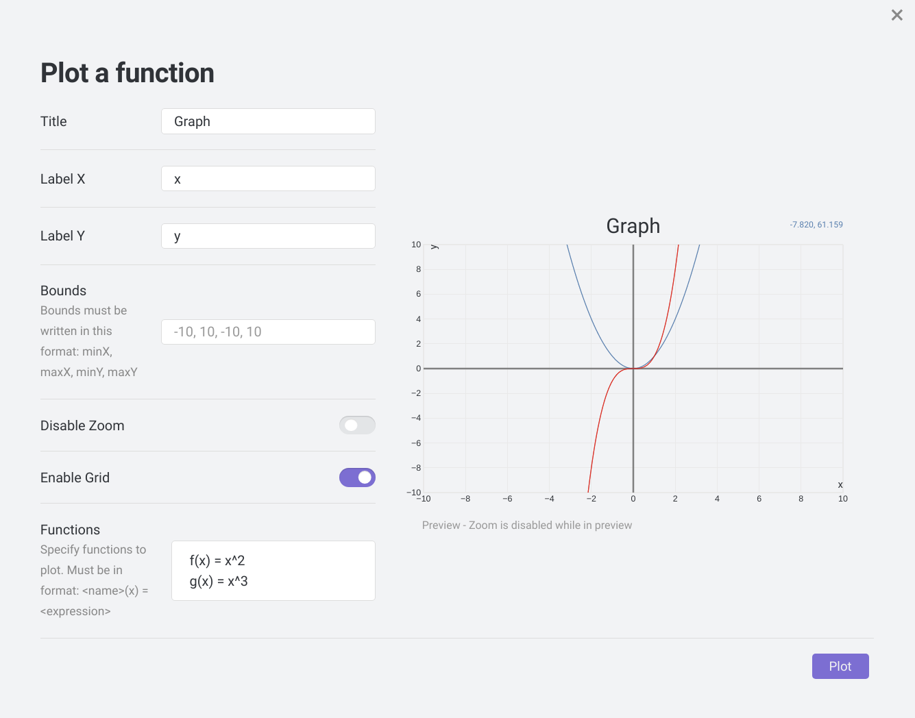 Create plot modal