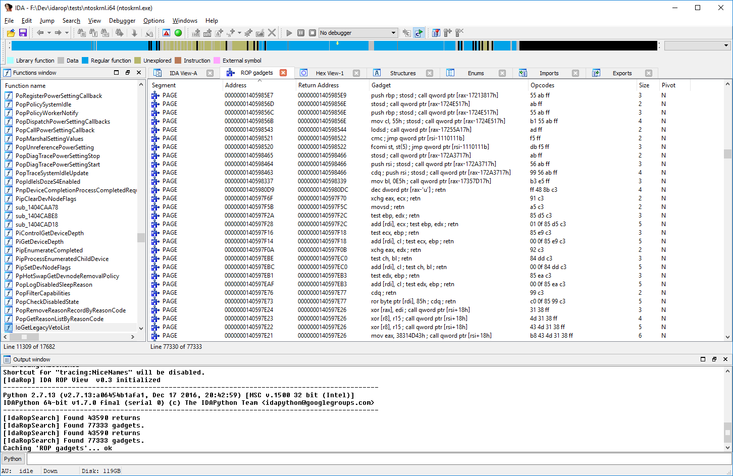 Listing ROP Gadgets in a specific list view in IDA