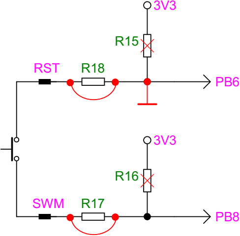 Schematics of ST-Link hardware modifications