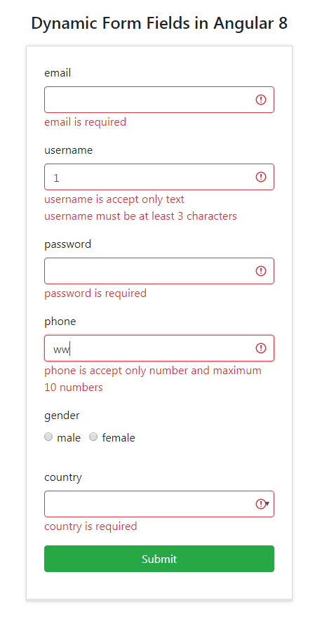 Dynamic form controls