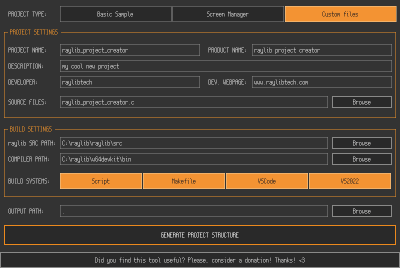 raylib project creator