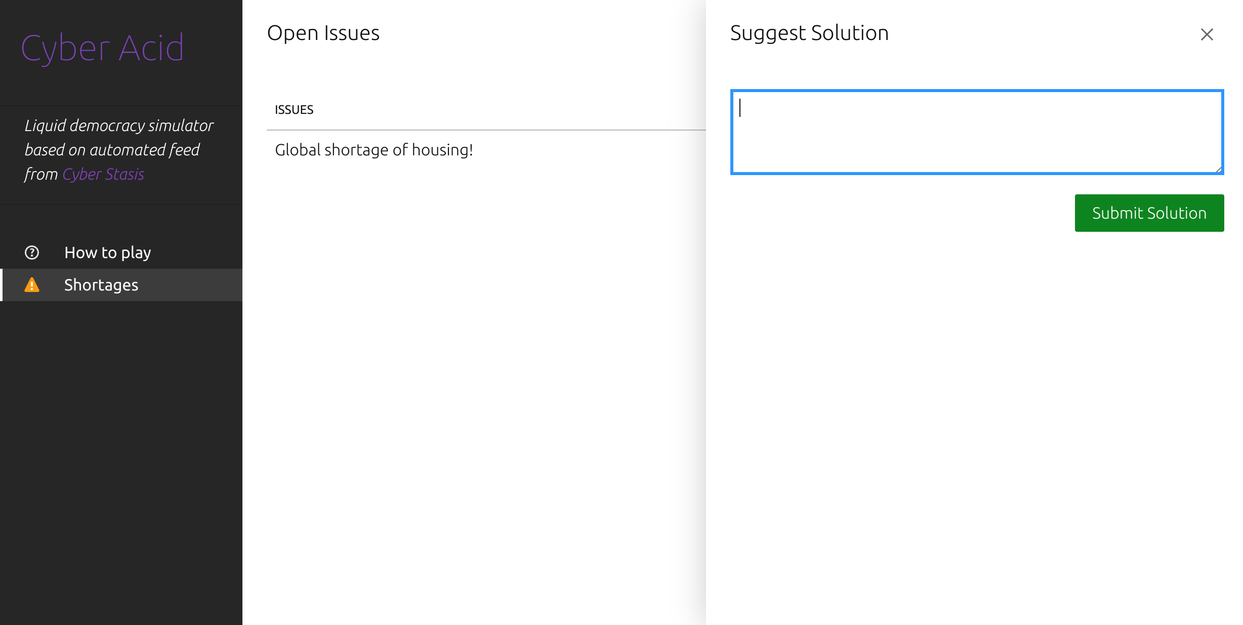 Screenshot of suggest solution