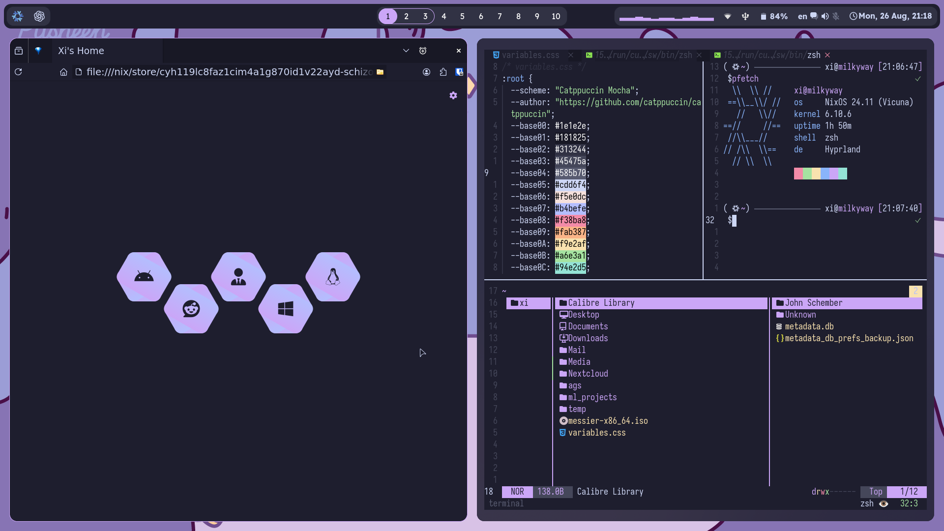 Firefox, Neovim, pfetch, yazi