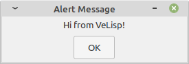 Alert Hello From VeLisp Linux Image