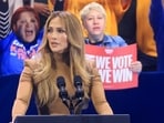 Jennifer Lopez speaks at a campaign rally for Democratic presidential nominee U.S. Vice President Kamala Harris, in North Las Vegas, Nevada, U.S., October 31, 2024.(REUTERS)