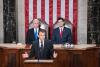 French President Macron flanked by Vice President Pence and Speaker Ryan