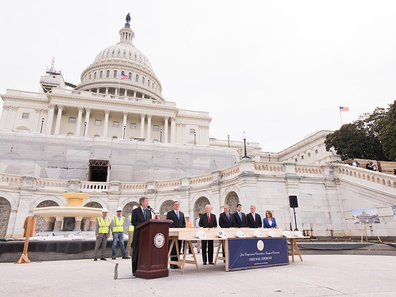 Architect of the Capitol Stephen T. Ayers standing behind a podium