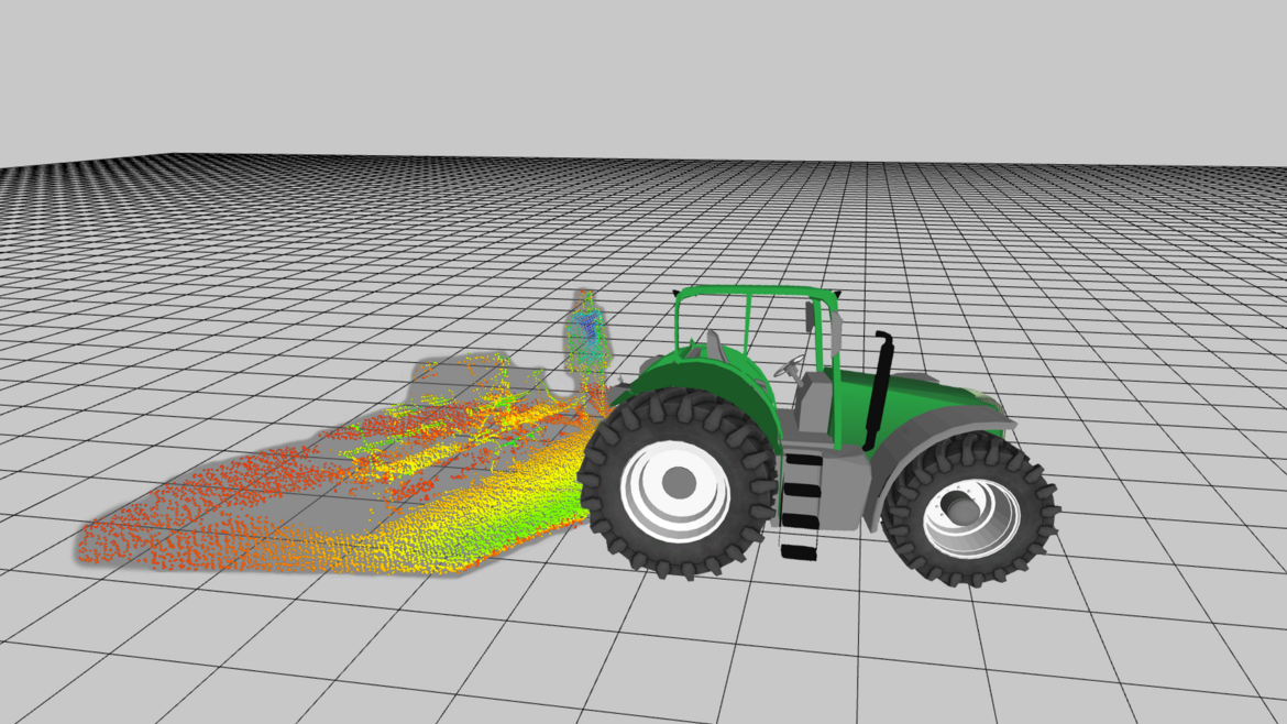 Graphische Darstellung eines Traktors mit dem Assistenzsystem aus dem Leitprojekt der Innovationstage 2016 © TU Braunschweig