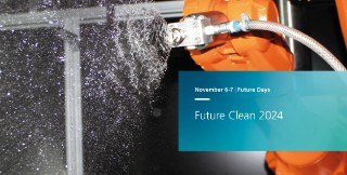 Image of a cleaning robot with a banner referring to the Future Days: Future Clean.