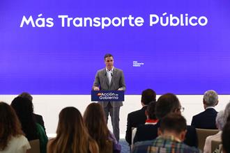 12/09/2024. Campaign to promote the use of public transport. The President of the Government of Spain, Pedro Sánchez, during his speech at t...