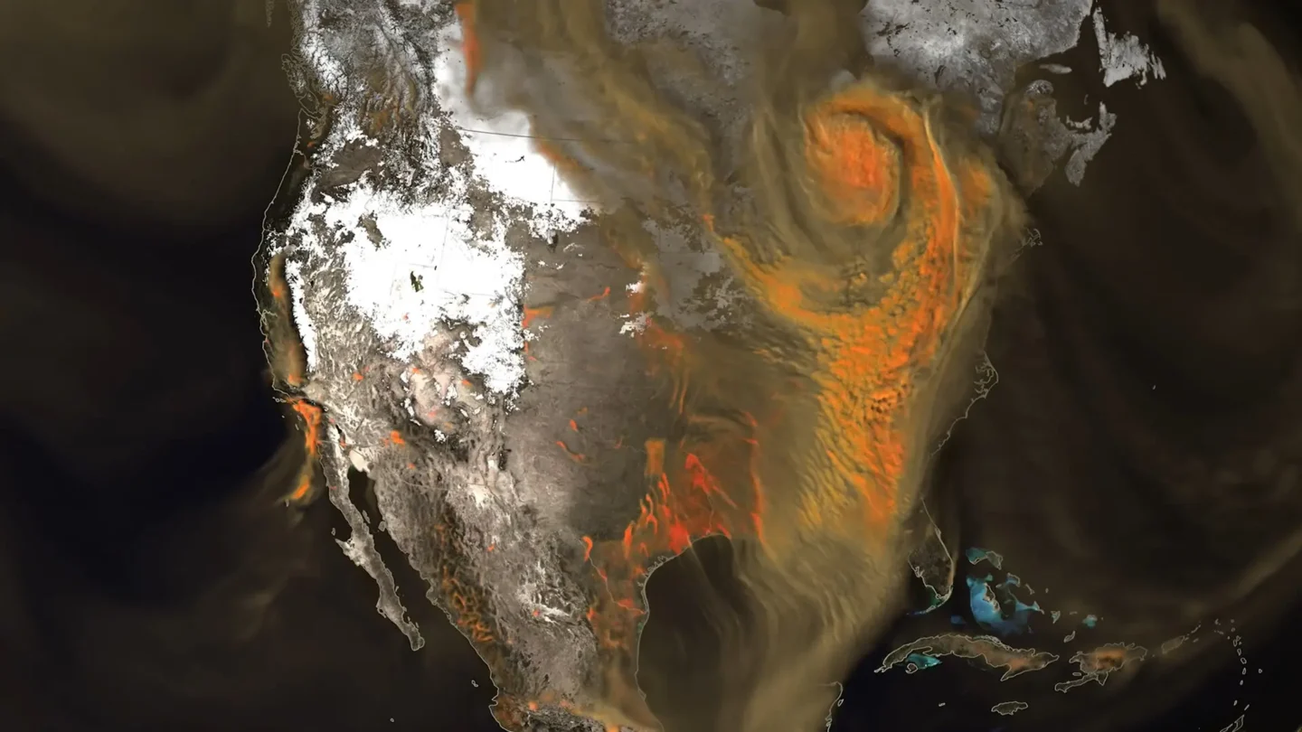 Map of Earth showing high resolution carbon dioxide model.