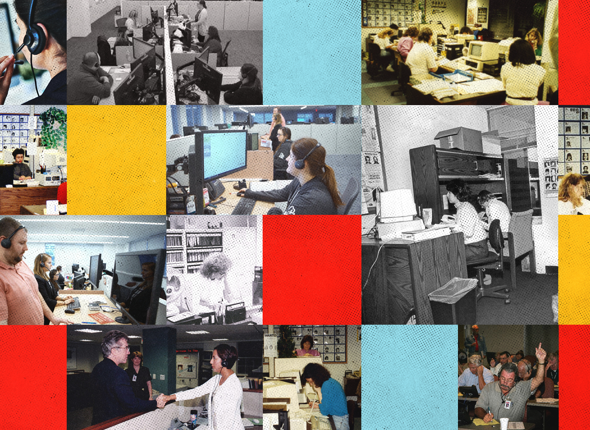 collage of call center photos through the years