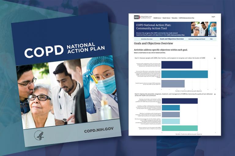 Cover of COPD National Action Plan document and screenshot of tracking tool