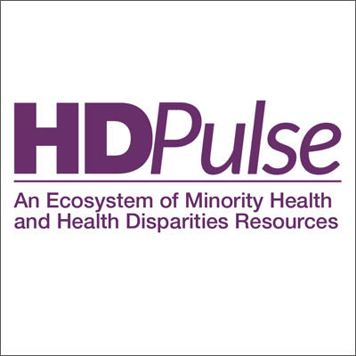 Purple text that reads HDPulse: An Ecosystem of Minority Health and Health Disparities Resources