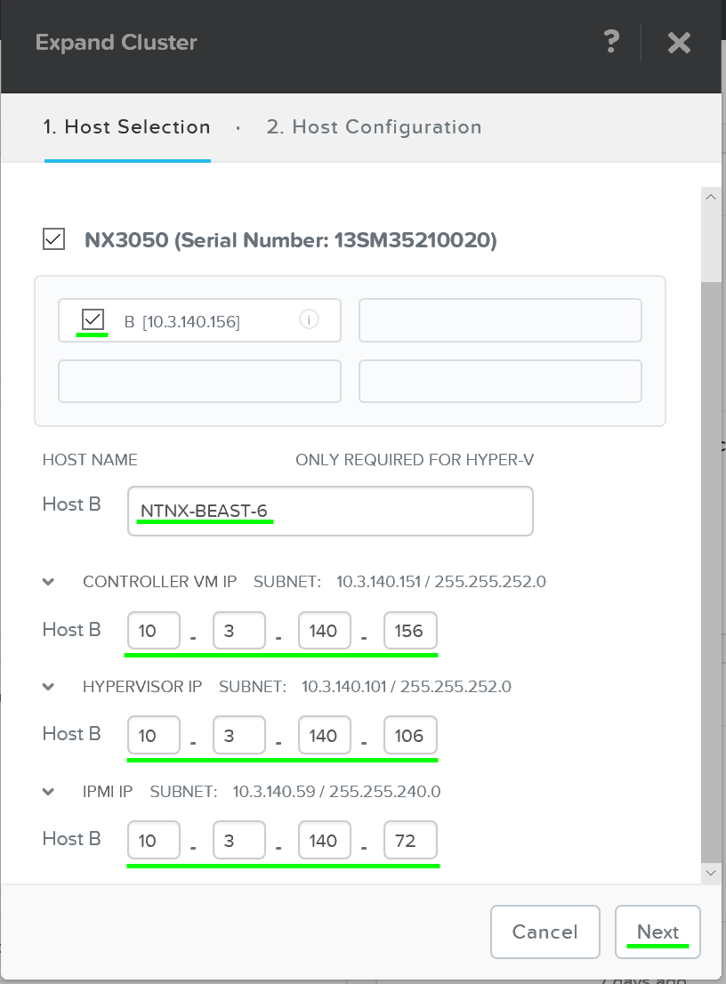 Expand Cluster - Host Selection