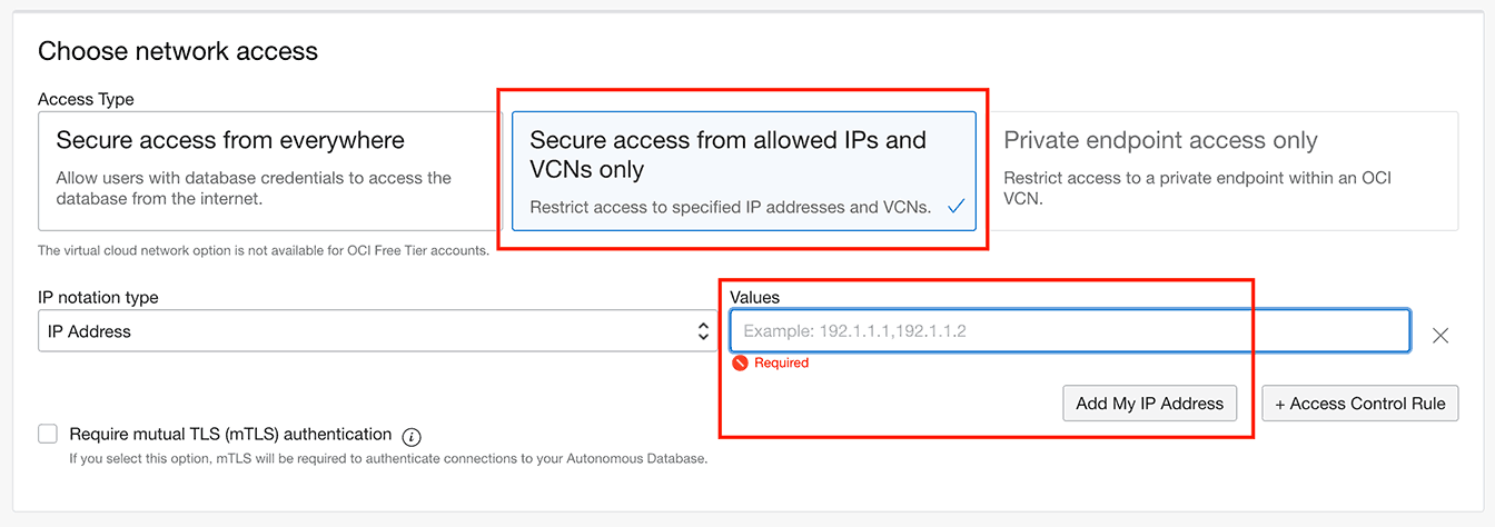 Screenshot of Oracle Autonomous Cloud database creation button