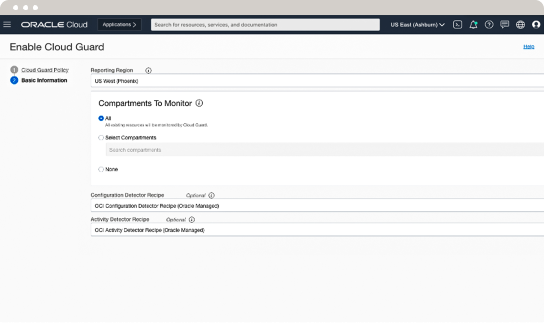 Configure the regions and  ompartments to monitor