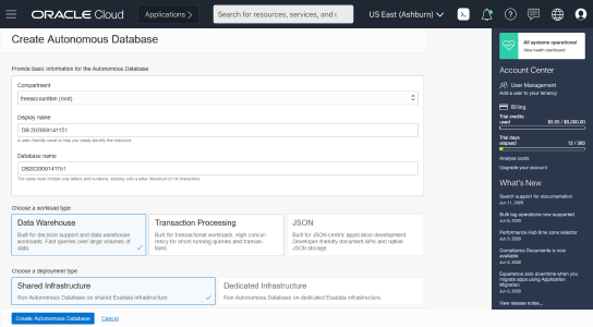 Oracle Autonomous Data Warehouseインスタンスを作成する方法