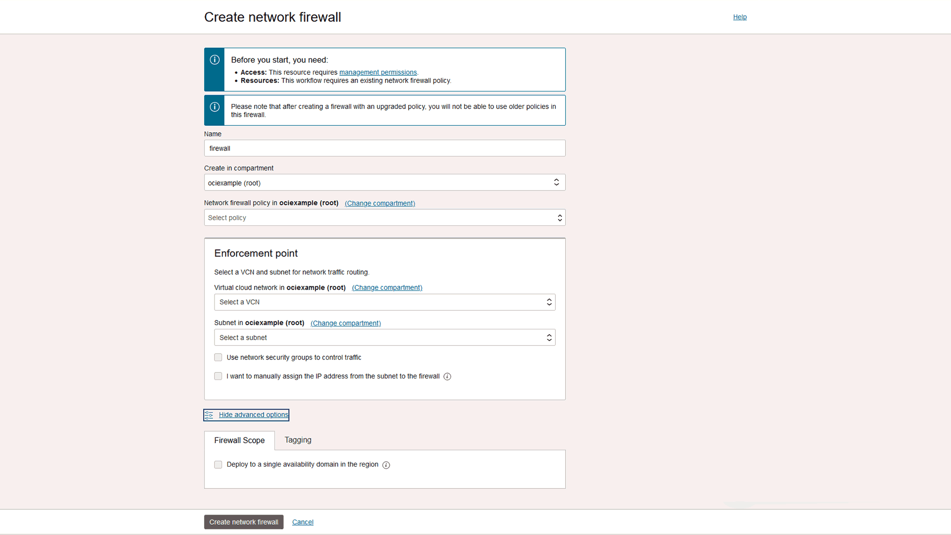 Create network firewall view