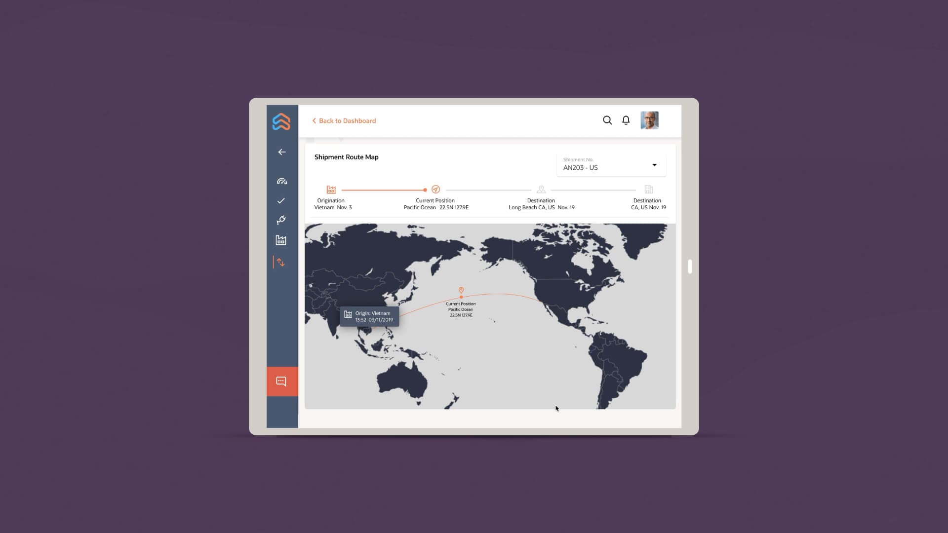 Shipment route map