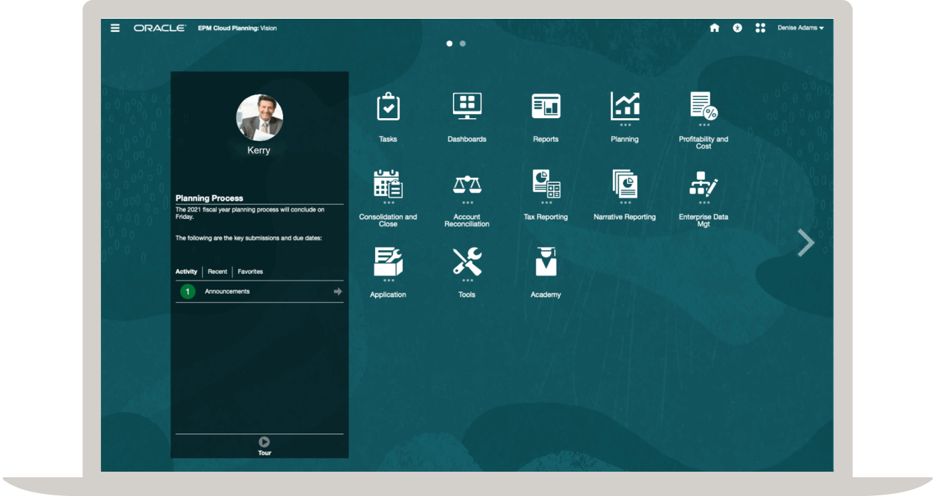 EPM screenshot showing easy to use scenario planning activity