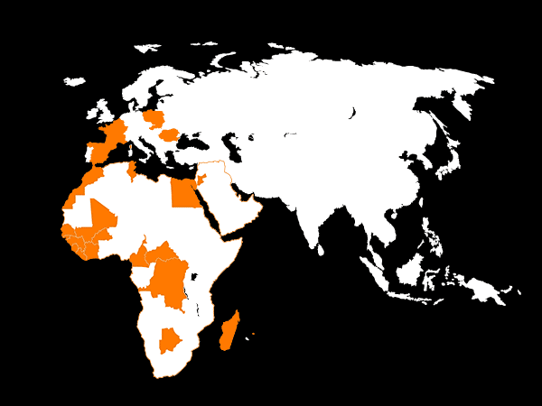 Carte des pays Orange dans le monde