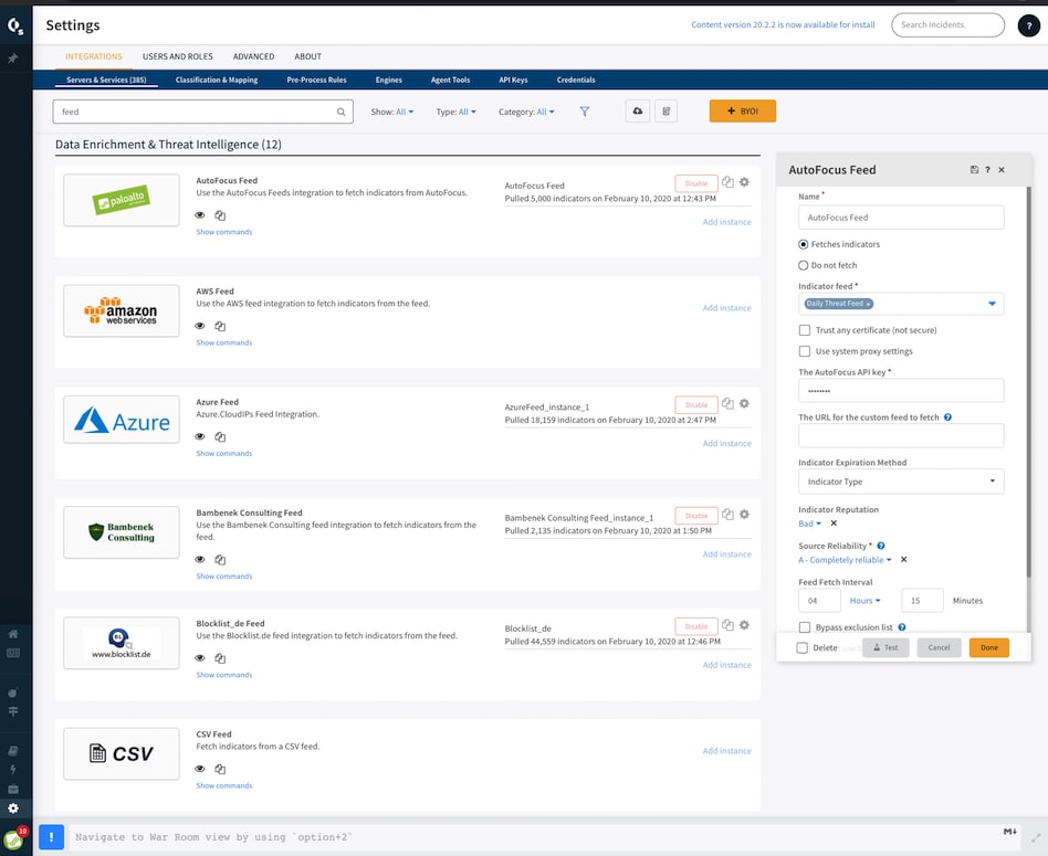 This screenshot shows how Cortex XSOAR layers third-party threat intel with internal incidents. 