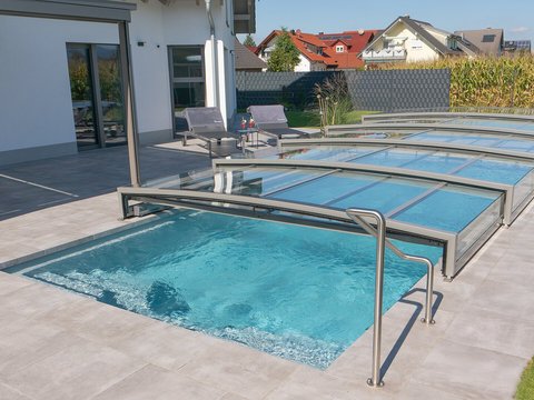 Poolabdeckung Limone, schienenlos, echt Verbund Sicherheitsglas