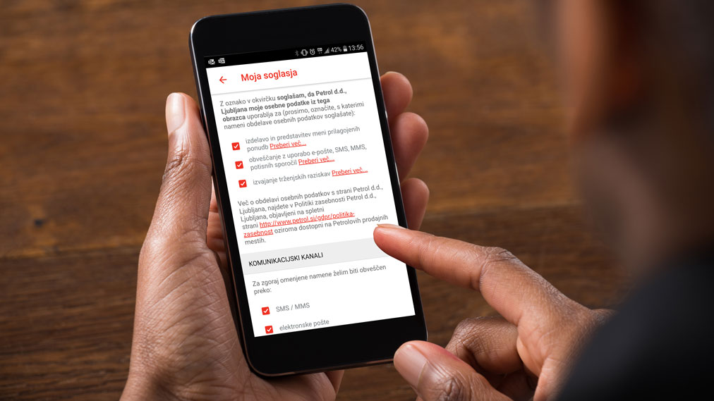 GDPR soglasje Moj Petrol aplikacija