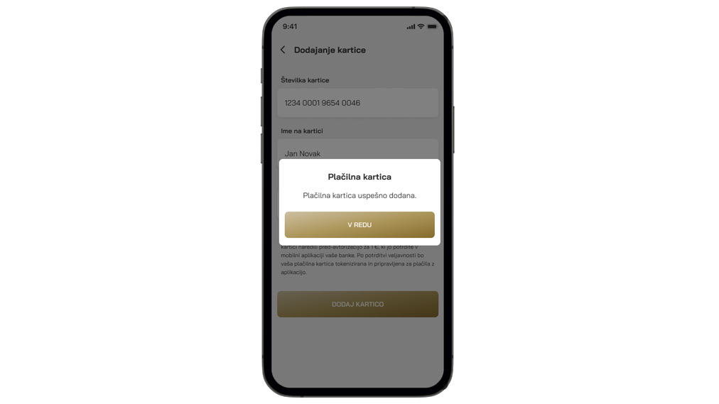 5. Potrdite dodajanje nove plačilne kartice