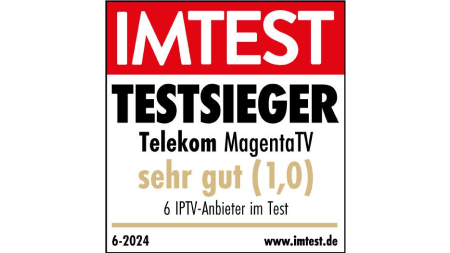 Testsiegel IMTEST Testsieger, Telekom MagentaTV, sehr gut (1,0), 6 IPTV-Anbieter im Test