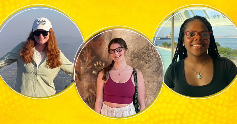 The 2024 Plastino Scholars pursued or are pursuing research opportunities around the globe this year.  From left to right are Charlotte Gotilla, Jamie Milby and Shanea Higgin. 