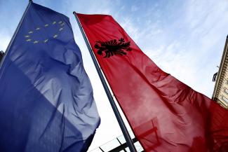 Albania and European Union flags