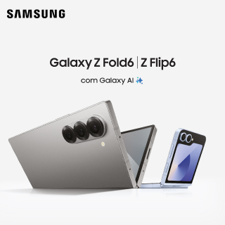 Imagem dos novos Samsung Galaxy Z Fold6 e Z Flip6 abertos na cor cinzenta
