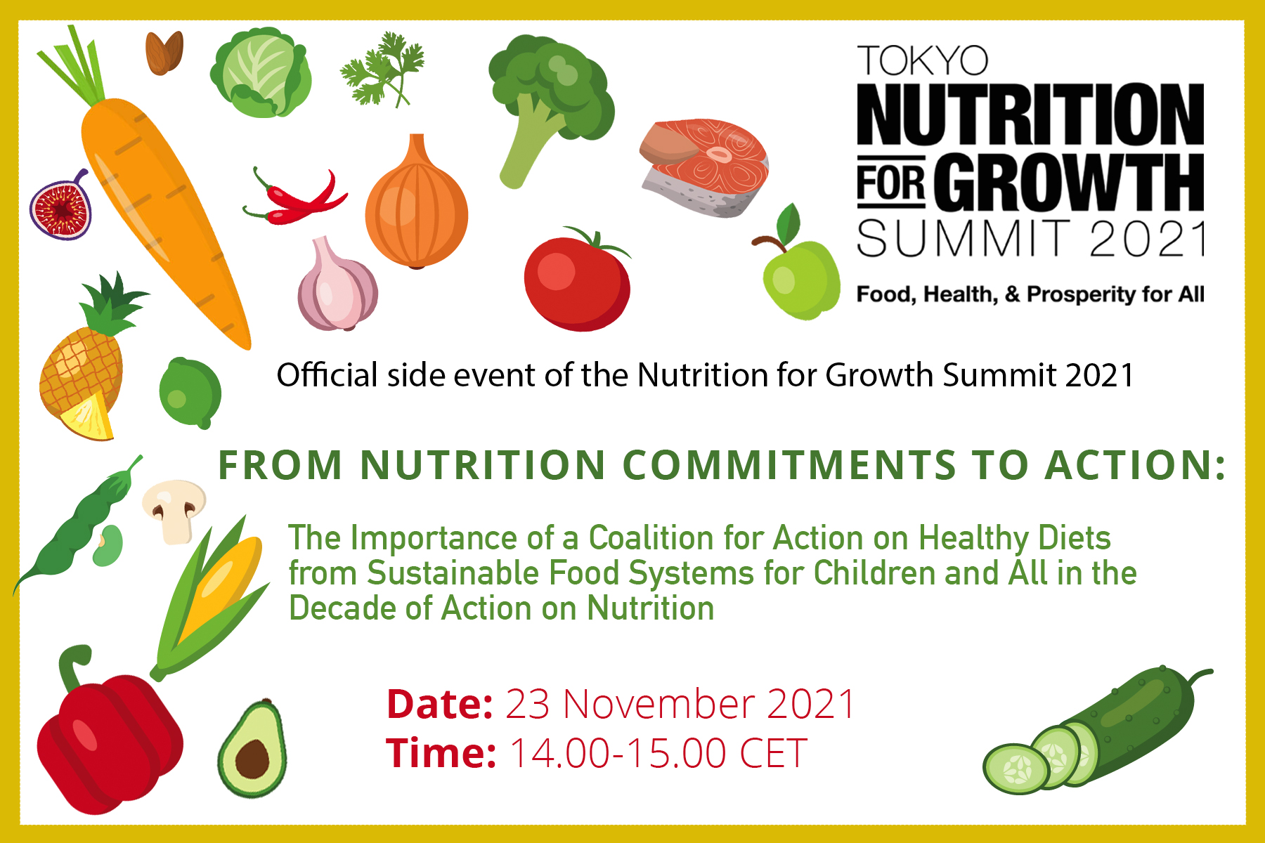 Nutrition for Growth Summit 2021 - healthy diets side event poster