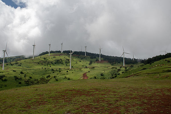 Landschaft mit Windrädern 