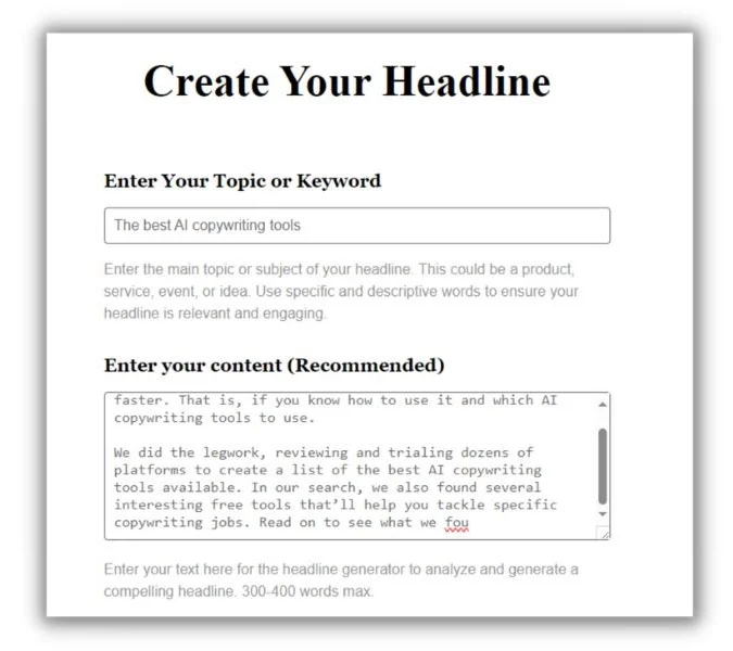 AI copywriting tools - headlines written by Great headlines