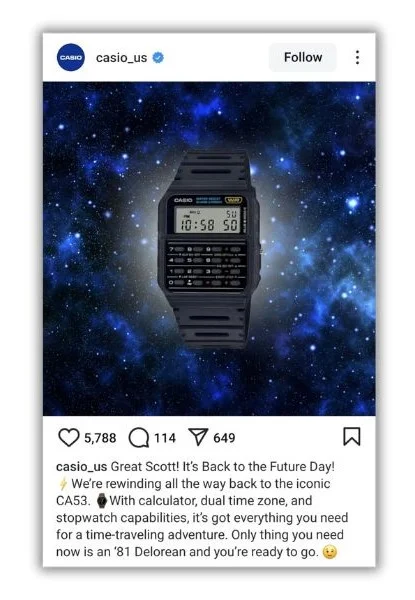 October content ideas - Casio post for Back to the Future Day.