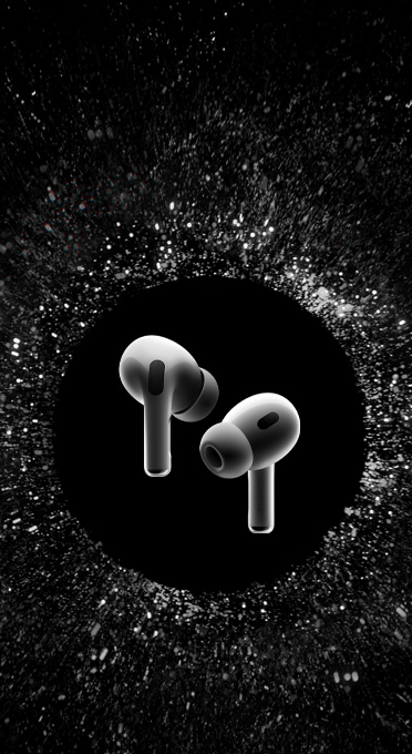 AirPods Pro floating in space.